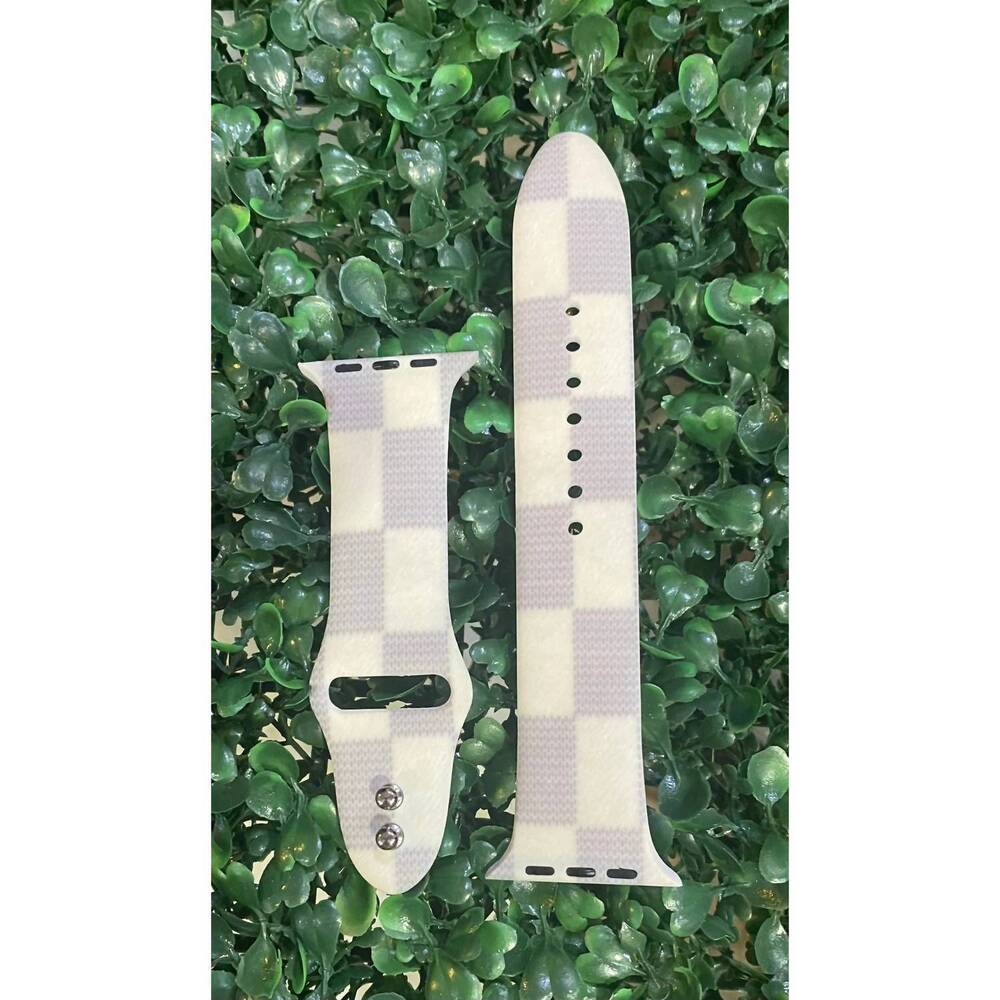 NEW DANI & EM unisex designer inspired silicone apple watch band in white checke